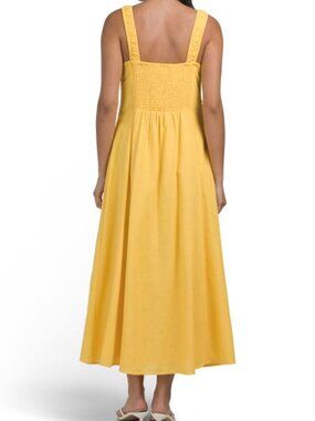 LEA Linen Blend Maxi Dress Sleeveless Wide Straps Sunshine Yellow NWT